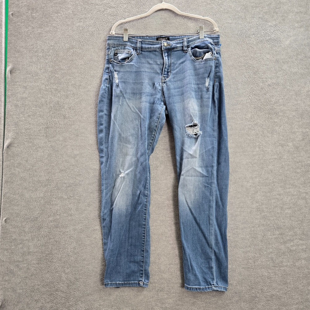 Judy Blue Women Jeans 15 32 Blue Denim Boyfriend‎ Fit Distressed 27 in Inseam
